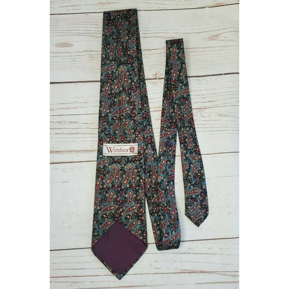 Blue Teal Paisley Men's Polyester Windsor Neck Tie - Picture 2 of 8